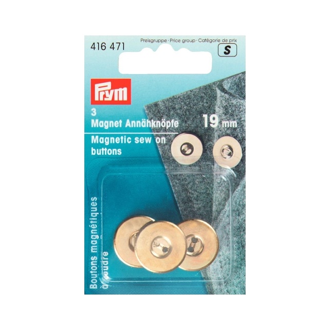 Magnetiska påsydda knappar, 19 mm, guldfärgade