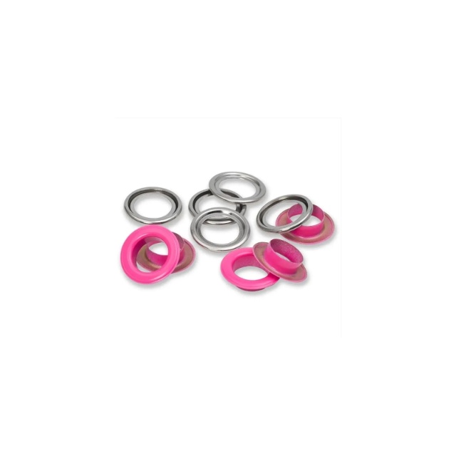 Öljetter med brickor, 14 mm, rosa 15st