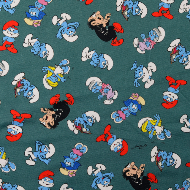 Trikåtyg Smurfarna - Grön botten