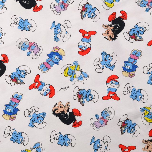 Trikåtyg Smurfarna - Vit botten
