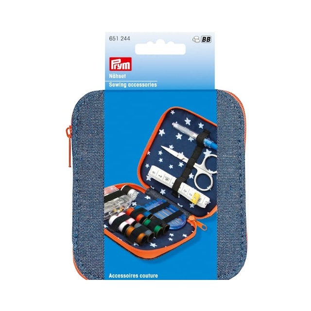 HANDSÖMNADSKIT MED SAX JEANSBLÅ-ORANGE