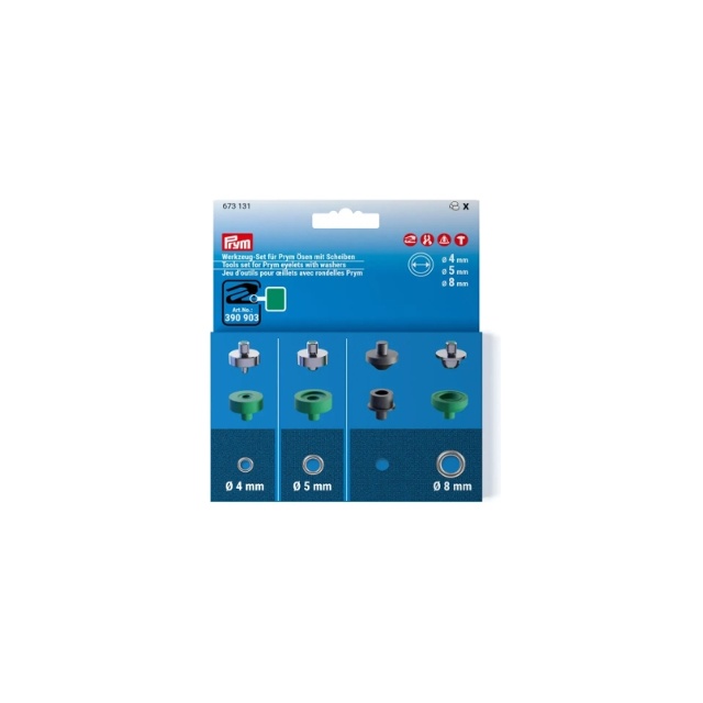 Verktygsset för Prym öljetter med brickor, 4, 5 och 8 mm