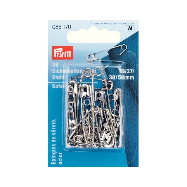 Säkerhetsnålar, silverfärgade, 19-50mm