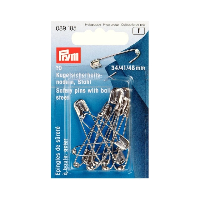 Säkerhetsnålar med boll, silverfärgade, 34mm, 41mm och 48mm