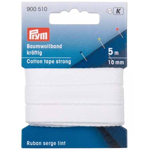 Bomullsband stark 5m 10mm vit