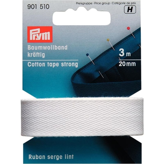 Bomullsband 3m 20mm vit