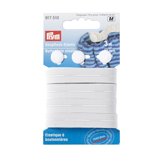 Prym Knapphålsresår med 3 knappar 12 mm - Vit, 3 meter