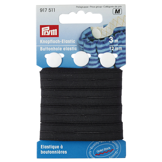 Prym Knapphålsresår med 3 knappar 12 mm - Svart, 3 meter