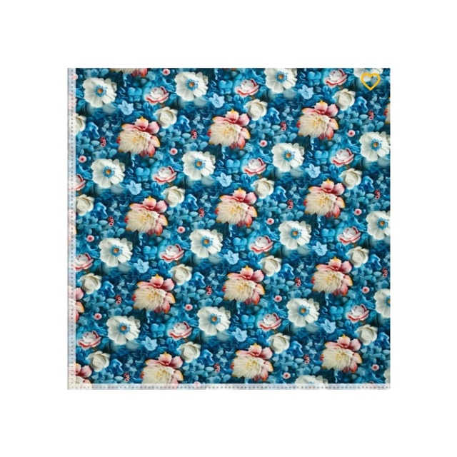 Sarah 3D flowers, blå-vit