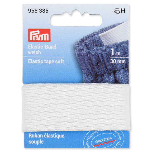 Prym Mjuk Resår 30 mm - Vit, 1 meter
