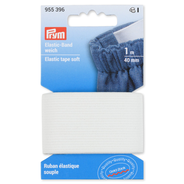 Prym Mjuk Resår 40 mm - Vit, 1 meter