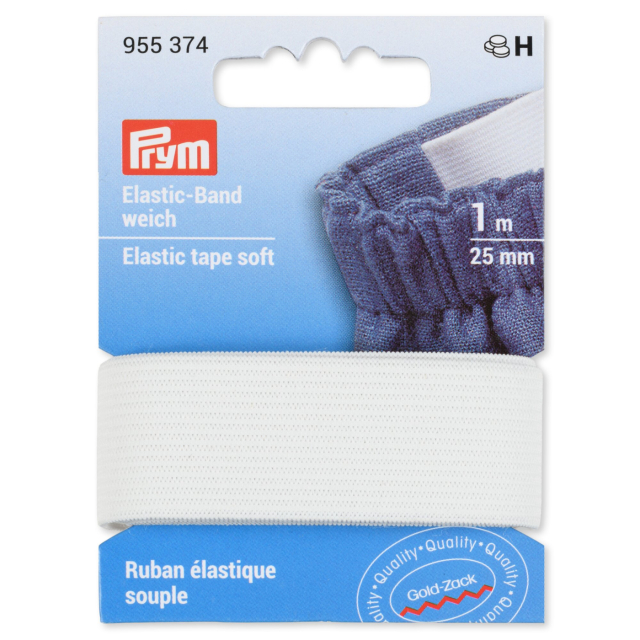 Prym Mjuk Resår 25 mm - Vit, 1 meter