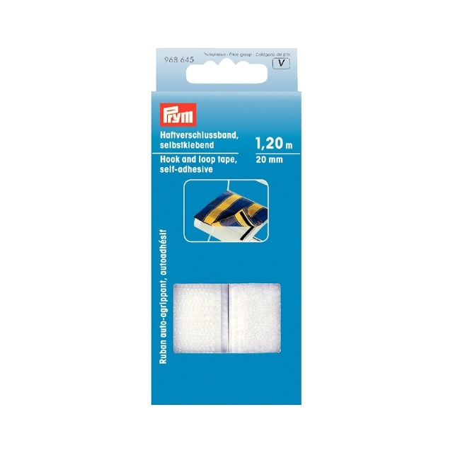 Självhäftande kardborrband, 20mm, vit