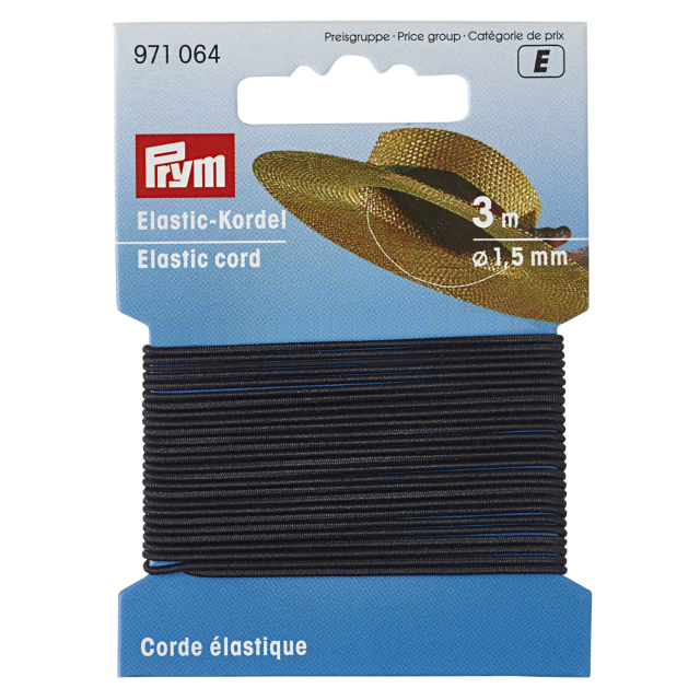 Prym Resårsnöre 1,5 mm - Svart, 3 m