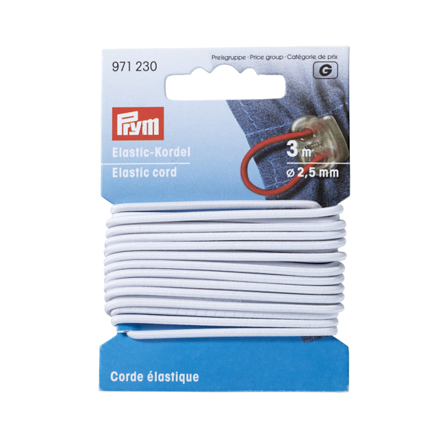 Prym Resårsnodd 2,5 mm - Vit, 3 meter