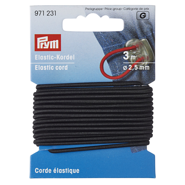 Prym Resårsnodd 2,5 mm - Svart, 3 meter