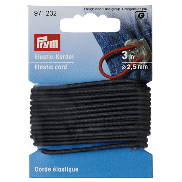 Prym Resårsnodd 2,5 mm - Grå, 3 meter