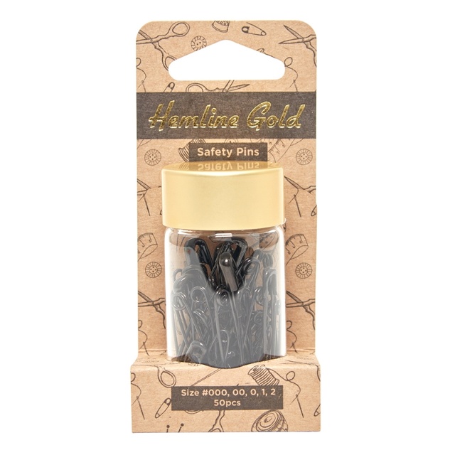 SÄKERHETSNÅL SORT. STORLEKAR 50 ST. ´HEMLINE GOLD´