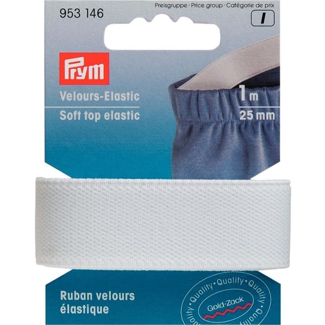 Velour resår 1m 25mm vit