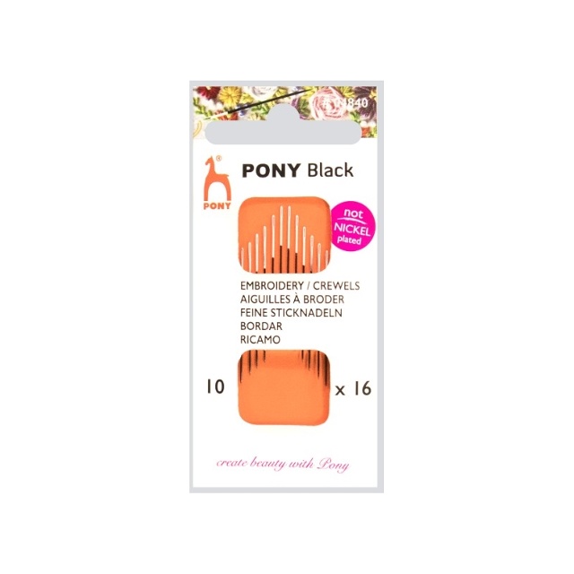 Pony Black Broderinålar 10
